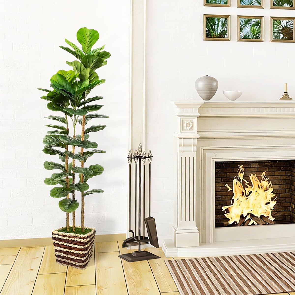 Artificial Fiddle Leaf Fig Tree Indoor with Woven Basket – 5ft Tall Fake Tree