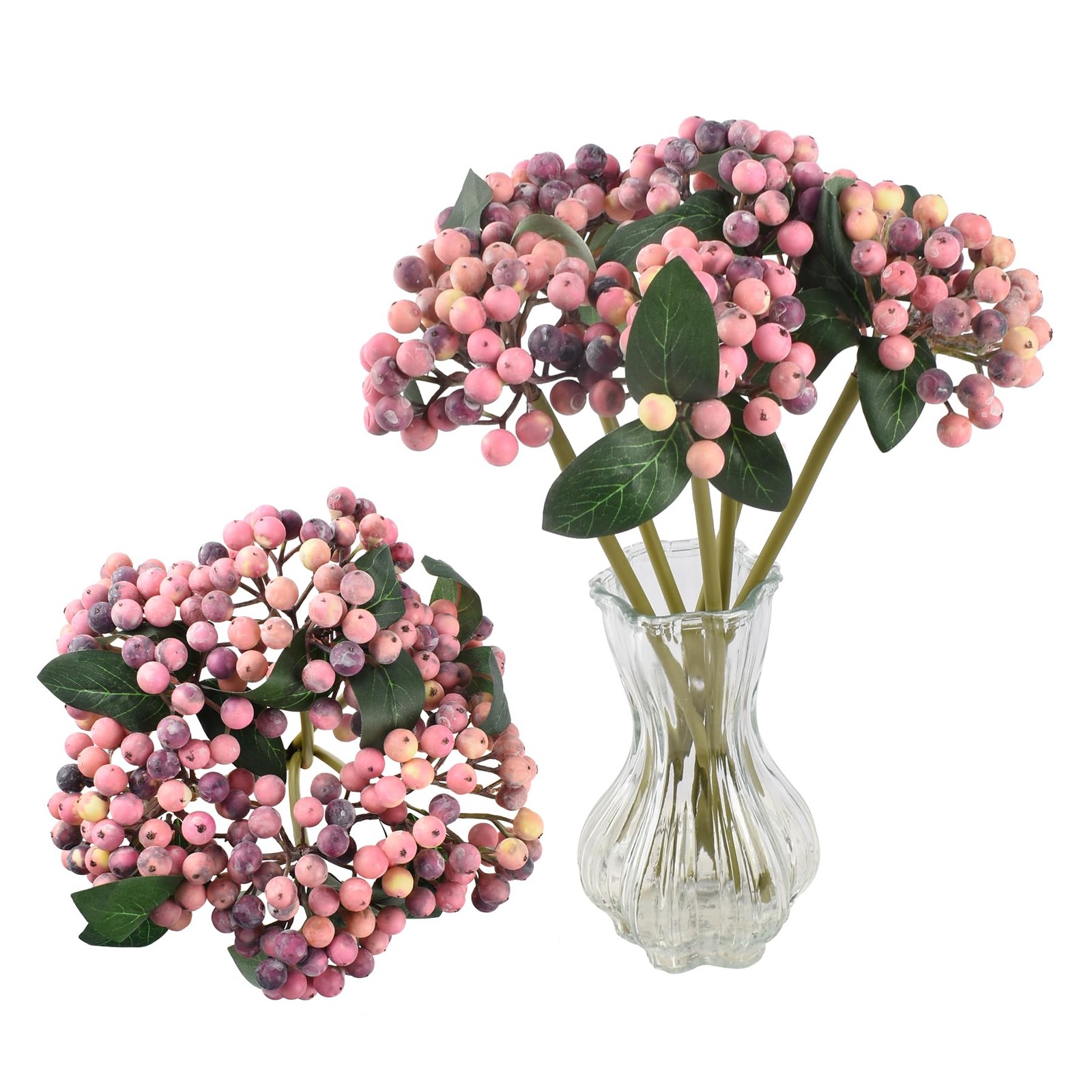 6PCS Artificial Holly Stems Pink Fake Branches 11.4 Inch for Home Wedding Win…