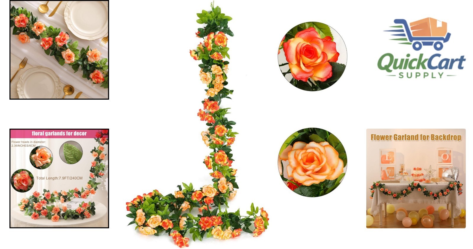 Versatile 2 Pack Hanging Rose Garland – Perfect for Weddings & Home Settings