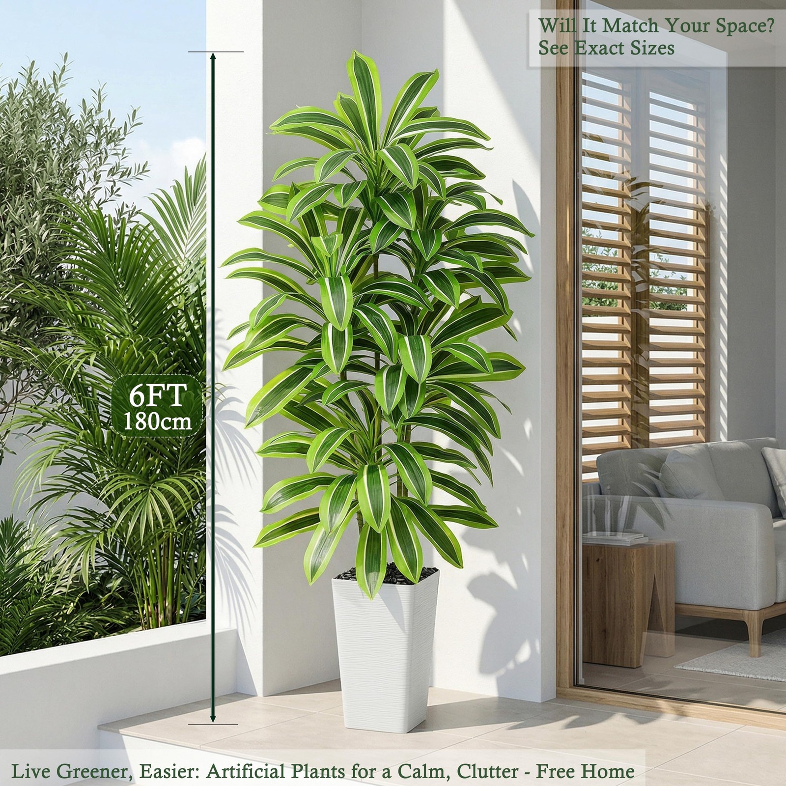 Artificial Dracaena Tree：6FT Faux Silk Tropical Yucca Floor Trees Realistic F…