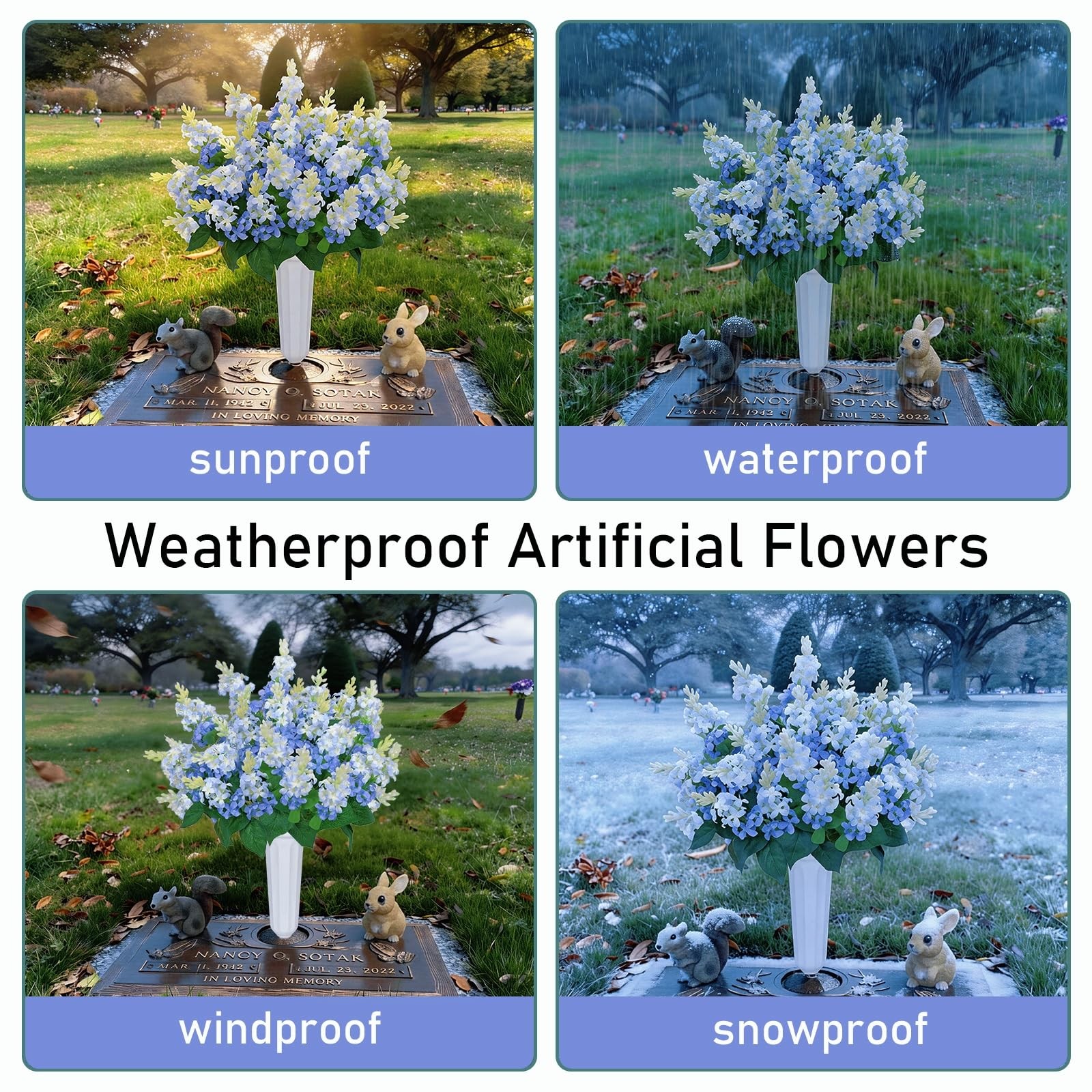 2 Sets Artificial Flowers for Cemetery with Vase 20Inch UV Resistant Grave De…
