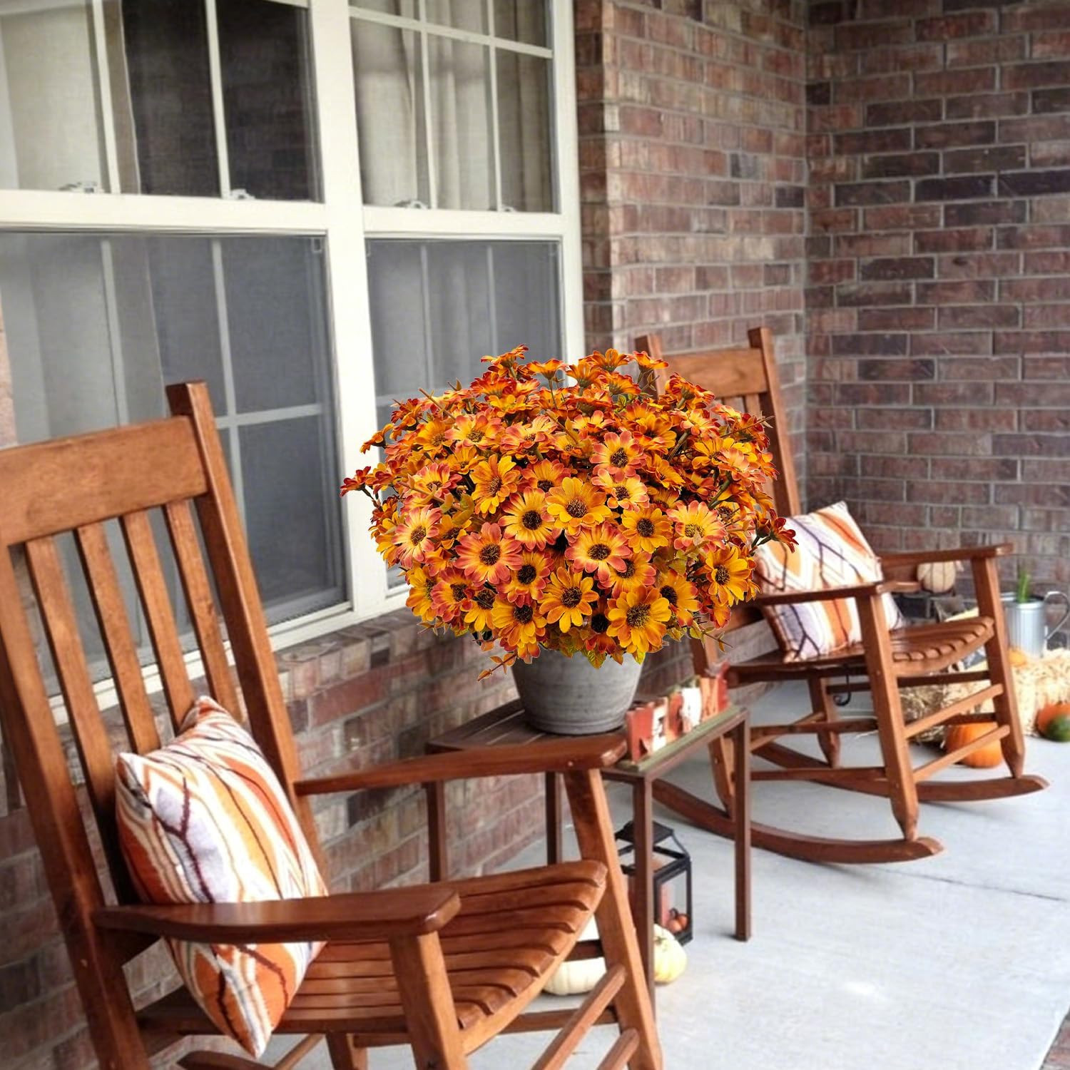 12 Bundles Artificial Mums for Outdoor Faux Silk Daisy Fall Flowers | UV Resista