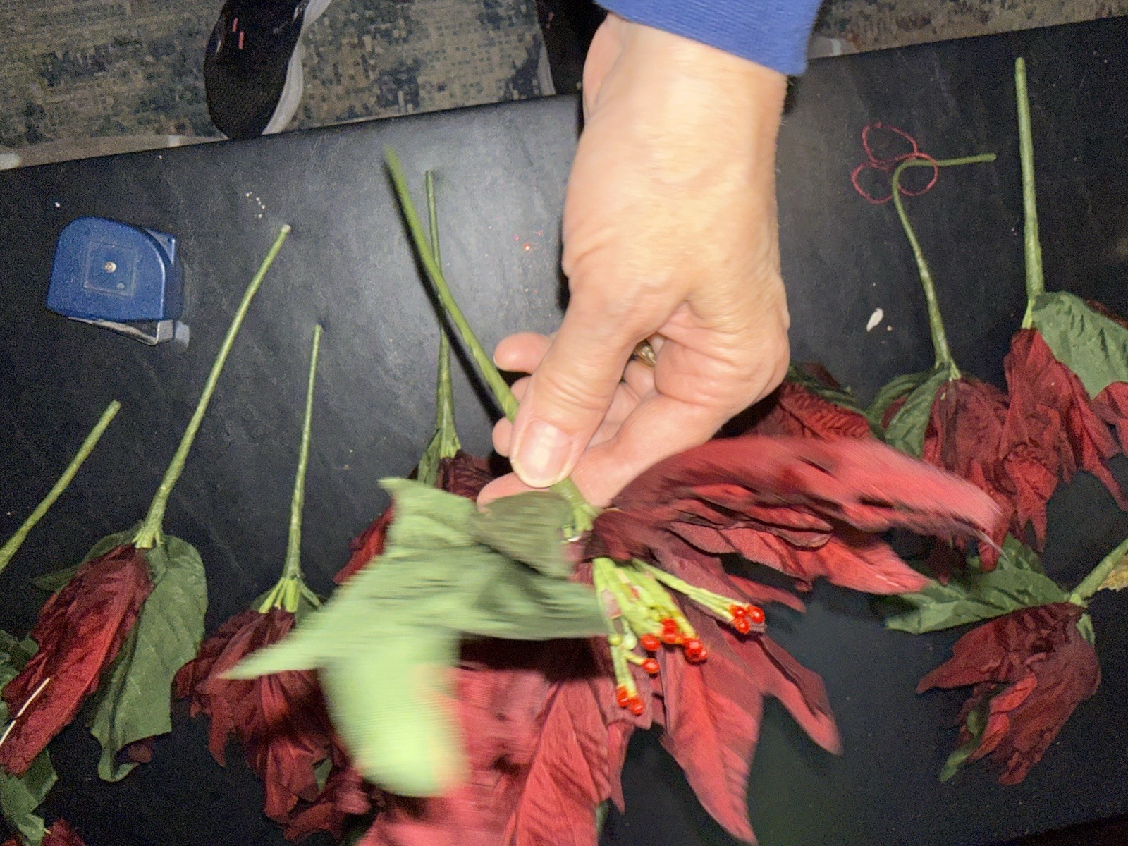12 Red Christmas Tree Poinsettia Artificial Large Poinsettia Wired Silk Berries
