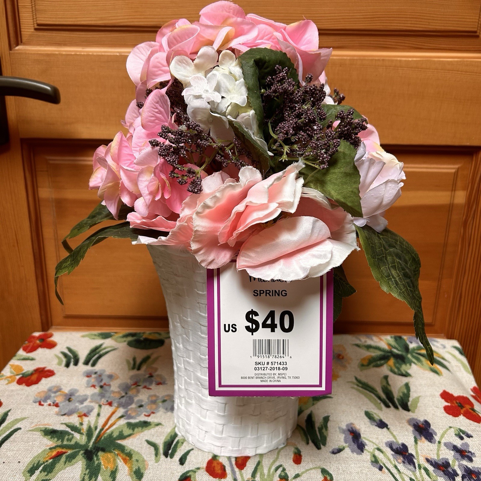 Faux Flower Arrangement Pink Hydrangeas Peonies Wedding Shower Garden Tea Party