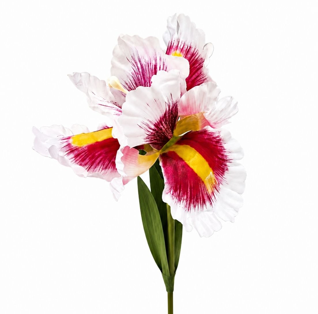 Faux Iris Flower Stems White Pink Yellow Floral Stems Artificial Flowers Cottage