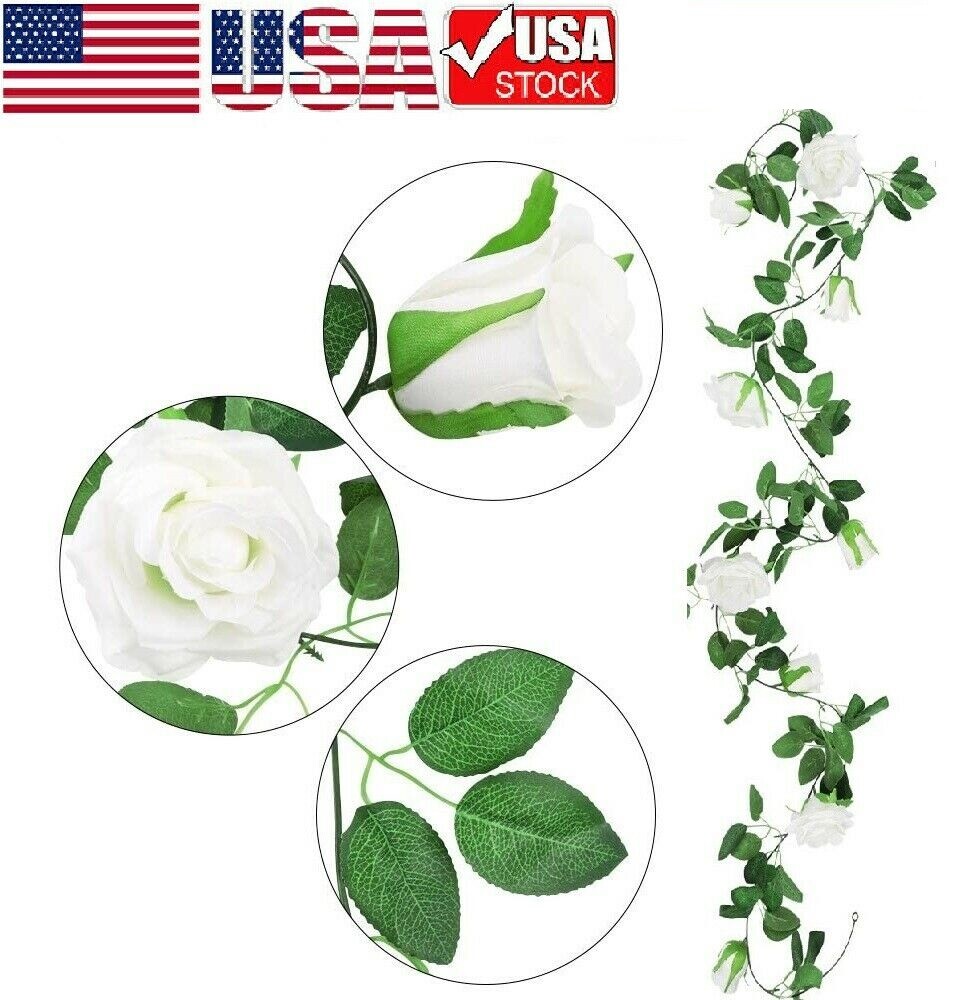 2PC 7.5 Ft Fake Rose Vine Flowers Plants Artificial Hanging Ivy Home Hotel Party