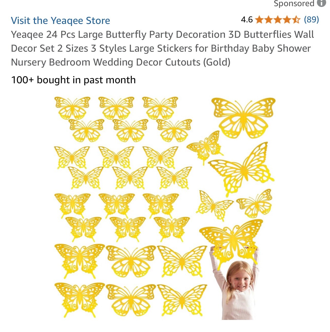 24 Pcs Large Butterfly Party Decoration 3D Butterflies Wall Decor Set 2 Sizes 3