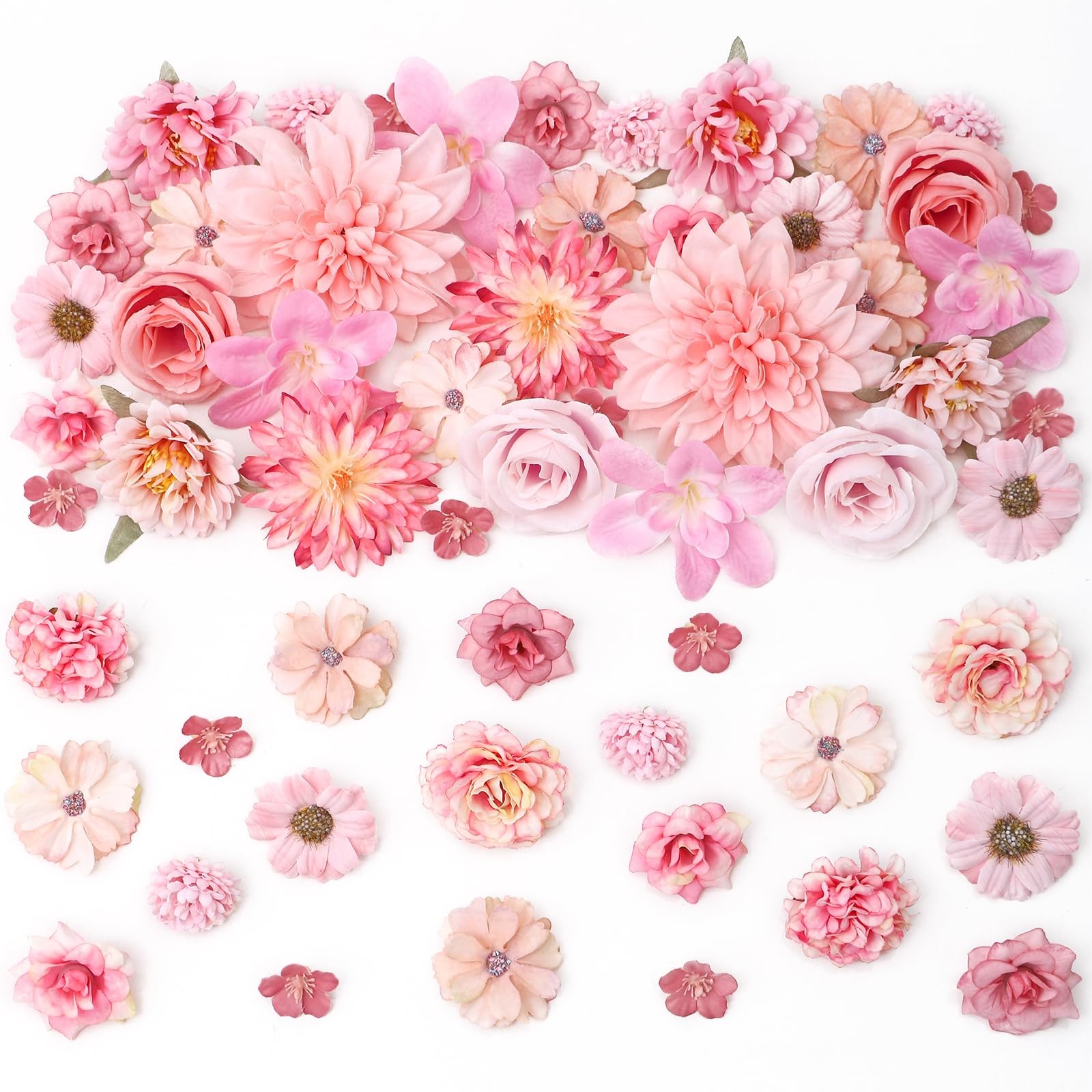 58 PCS Mini Pink Artificial Flower Heads Silk Daisy Rose DIY Craft Bulk