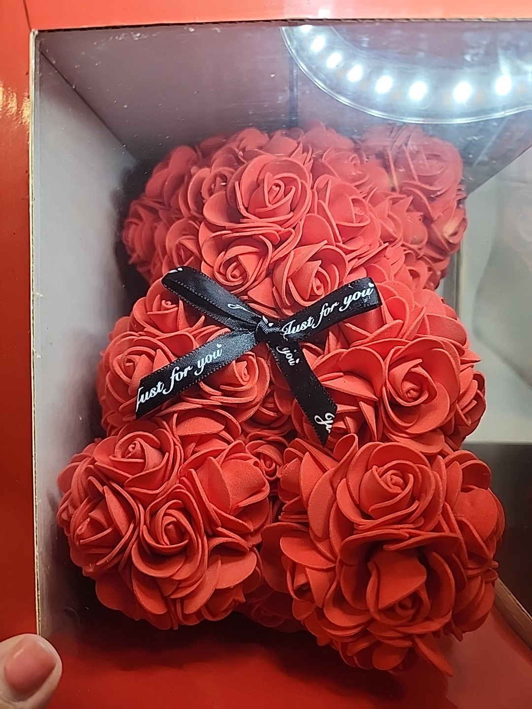 Rose Red Flower Teddy Bear with Box – Artificial Romantic Gift for Holidays, NIB