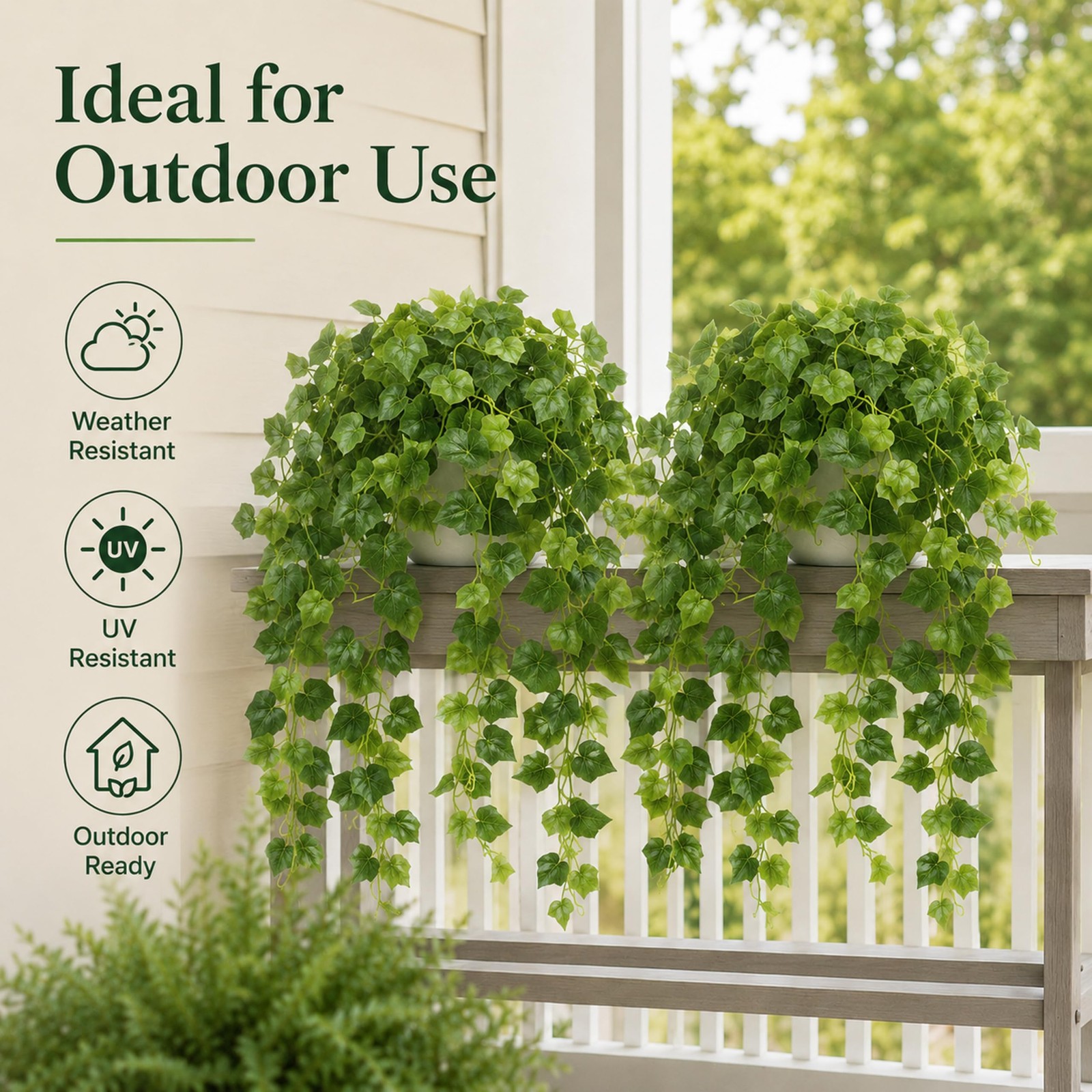 36″ Faux Hanging Ivy Plants in White Pots, 2 Pack Fake Pothos Artificial Hang…