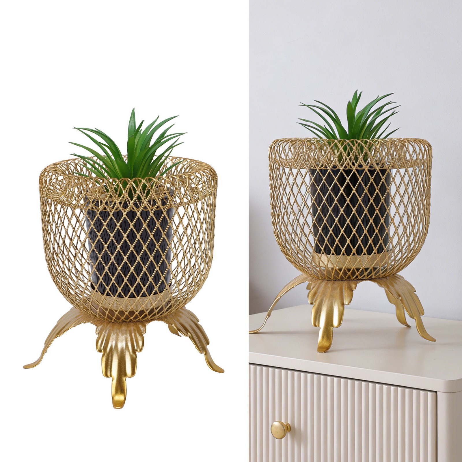 2-Small Fake Plant With Metal Cage Decorative Potted Artificial Succulent For