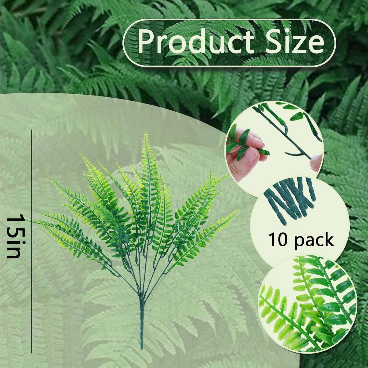 Fake Fern Plants Faux Boston Ferns UV Resistant Greenery for Outdoor 10 Pack