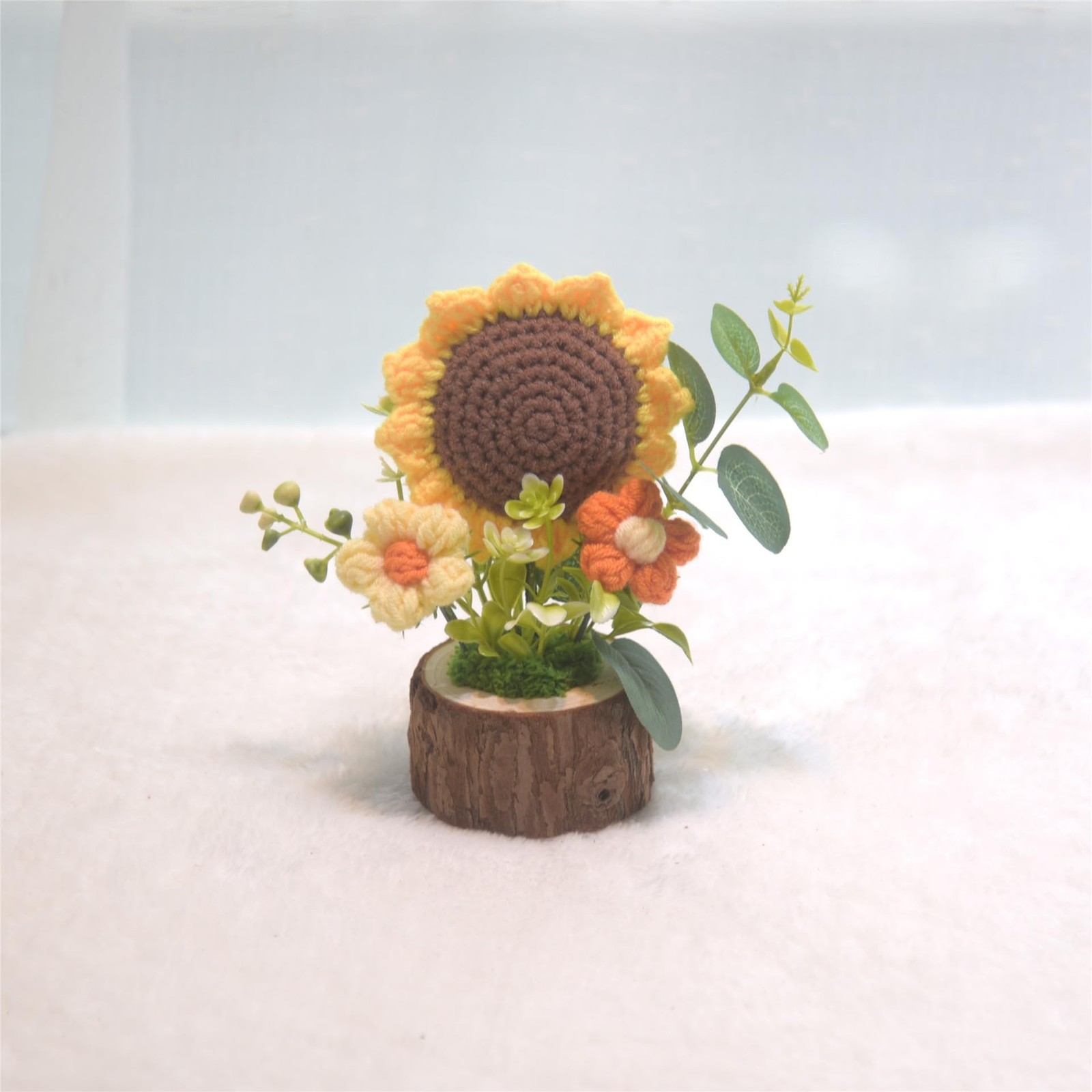 Handmade Crochet Sunflower Bouquet Knitted Potted Plant Mini Desktop Decor Gift