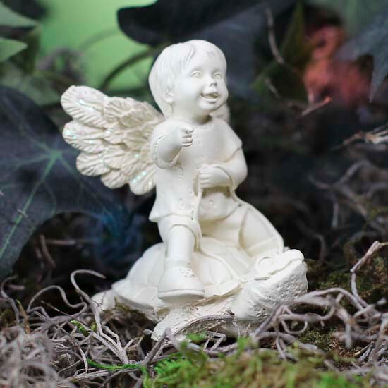 Group of 4 Sweet Resin Angel Boy on Turtle Picks for Fairy Gardens