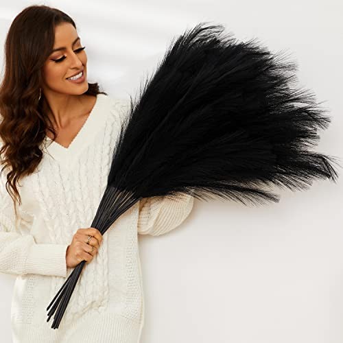Pampas Grass, 9 PCS 37”/3.1FT Tall Fluffy Fake Pompas Floral, Large Black