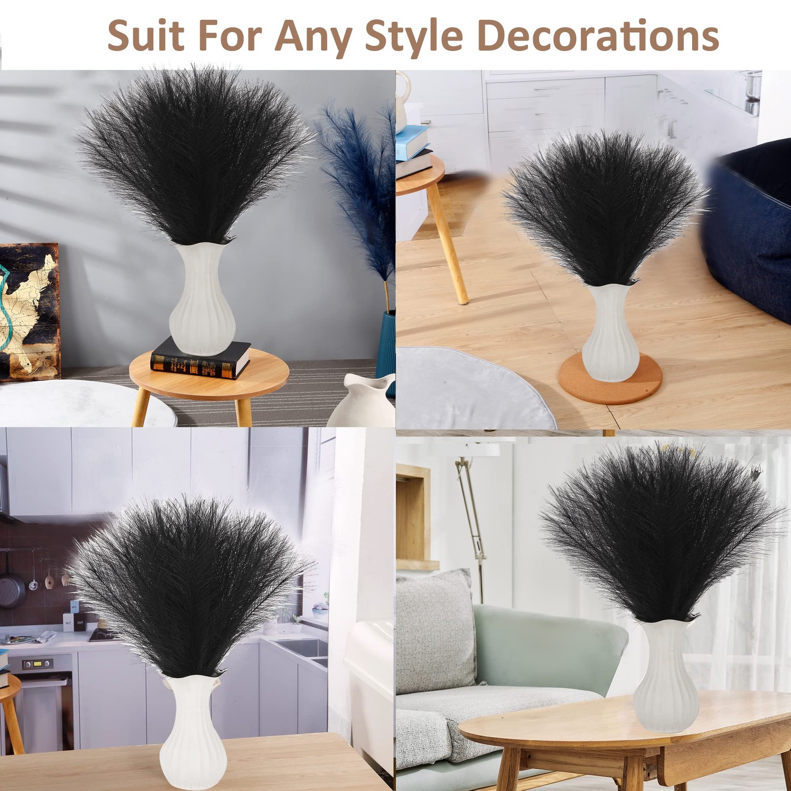 Black Pampas Grass Small, 30 Pcs 17″ Faux Pampas Grass Short Decor, Pompas Gr…