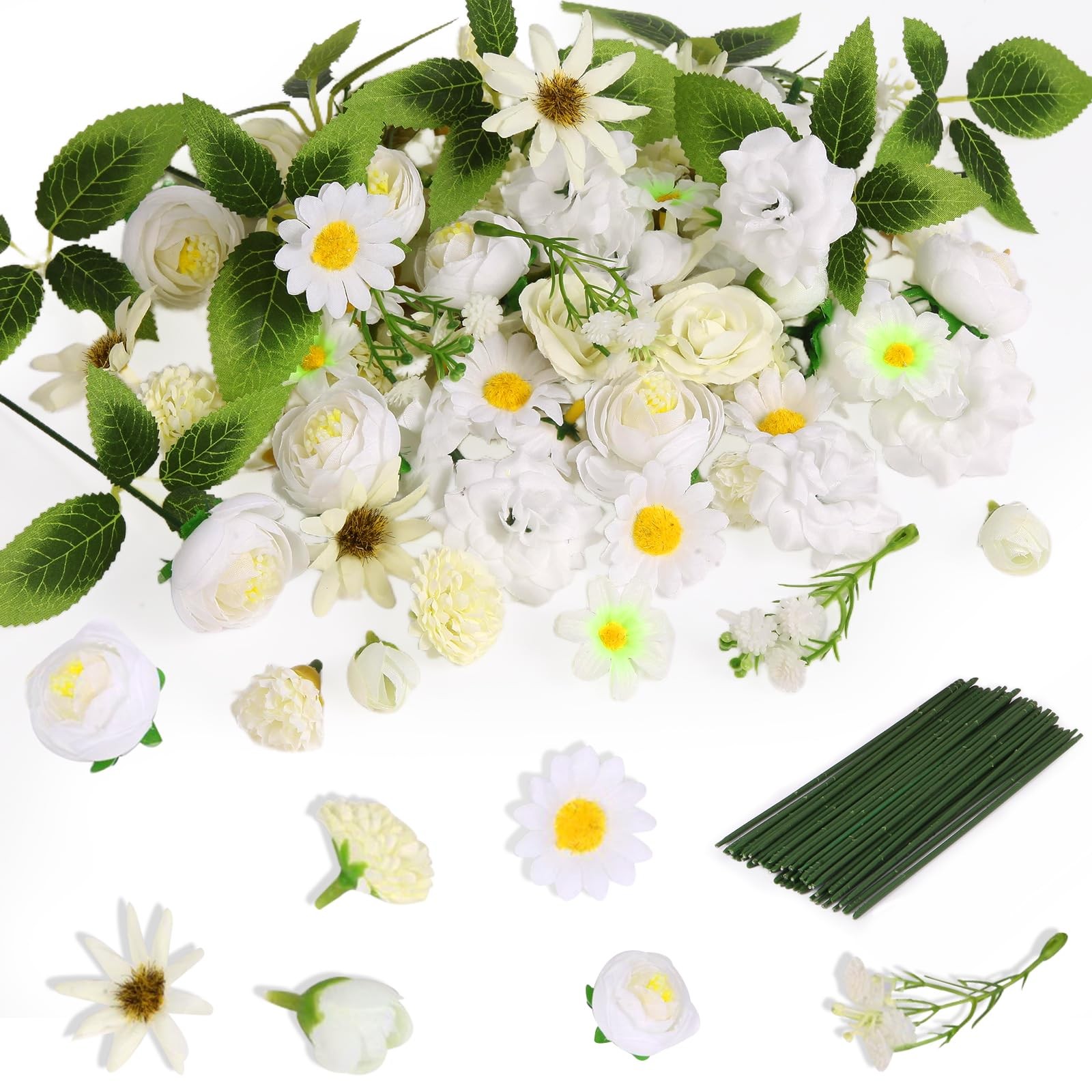 White Fake Flower Heads Mini Artificial Silk Faux Blossom Decor 100 PCS