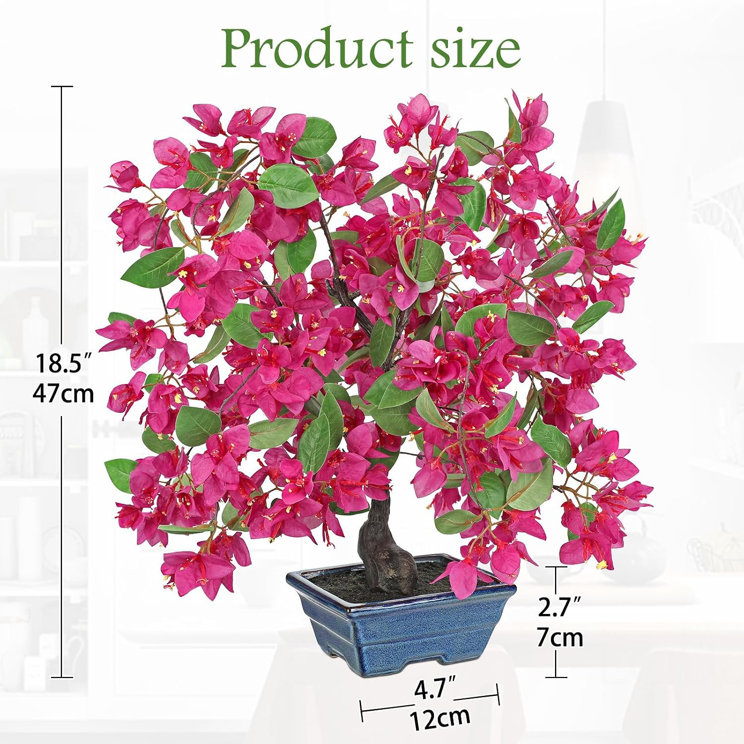 Pink Faux Bougainvillea Tree in Blue Pot – 18.5″ Tropical Silk Plant Decor