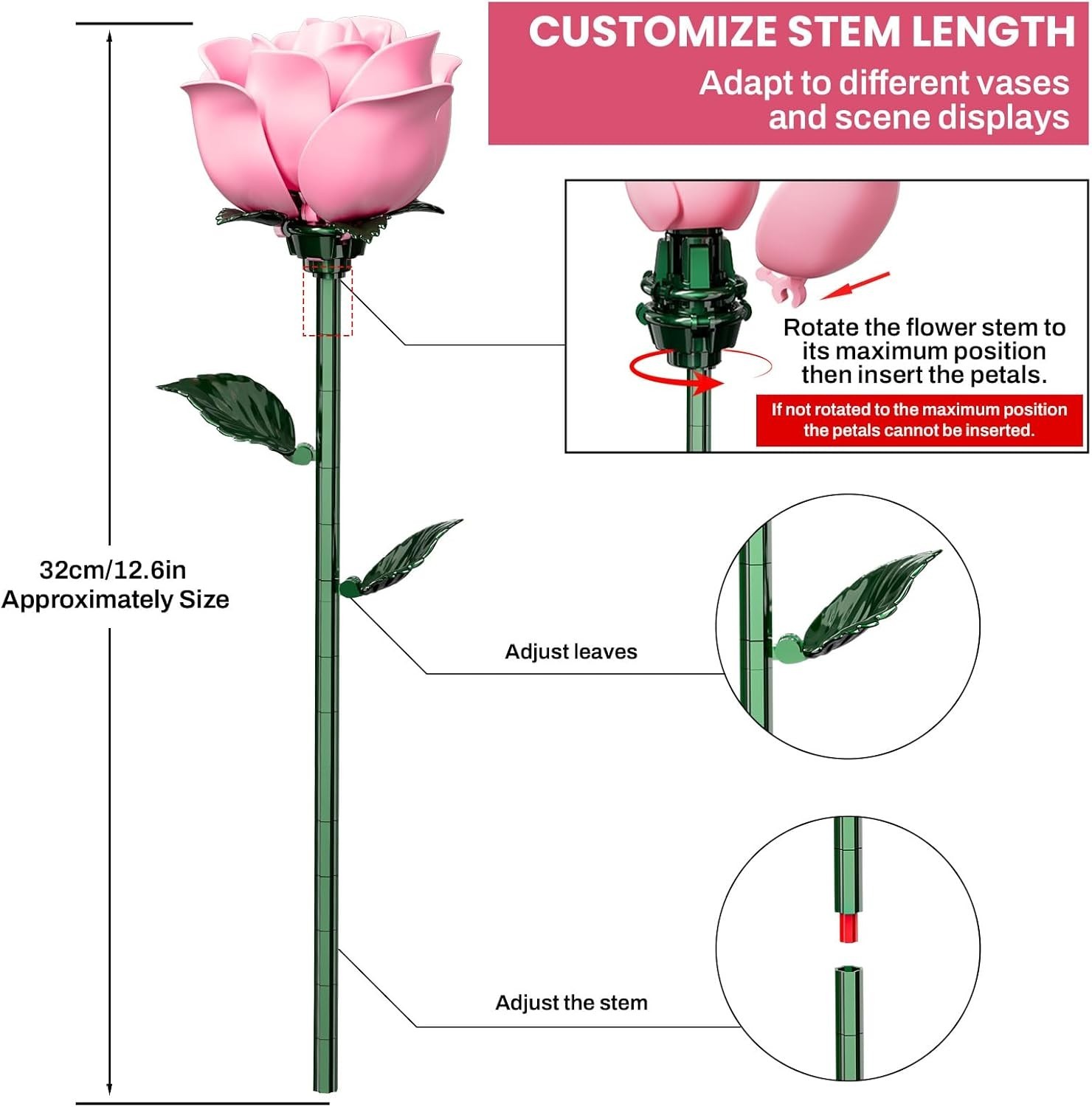 Pink Rose Bouquet Building Set for Girls & Boys – 12 Pack Botanical Collectio…
