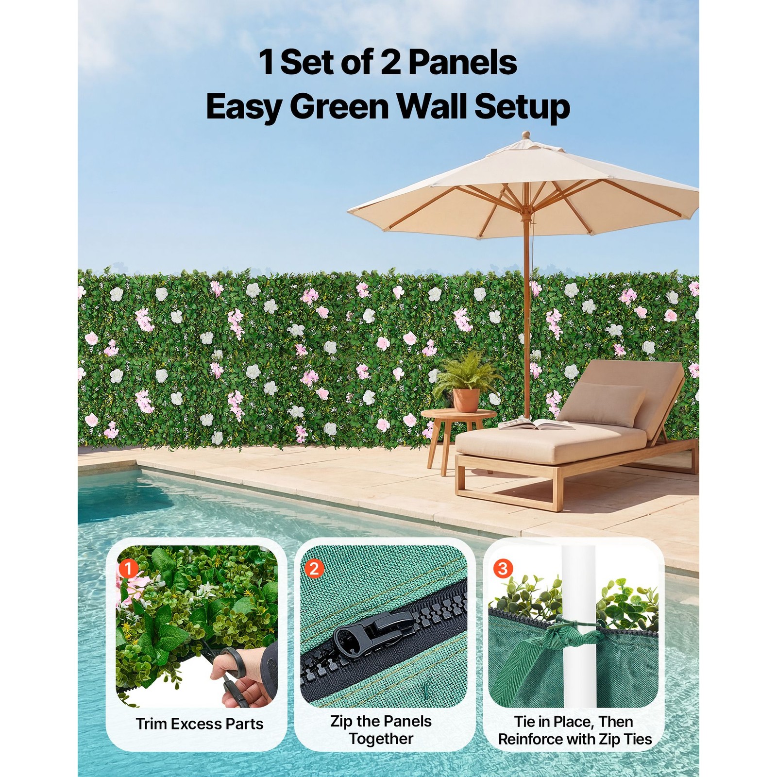 3D Artificial Flower Wall: 2x8ft Panels, Fade-Resistant PE, Indoor/Outdoor Use