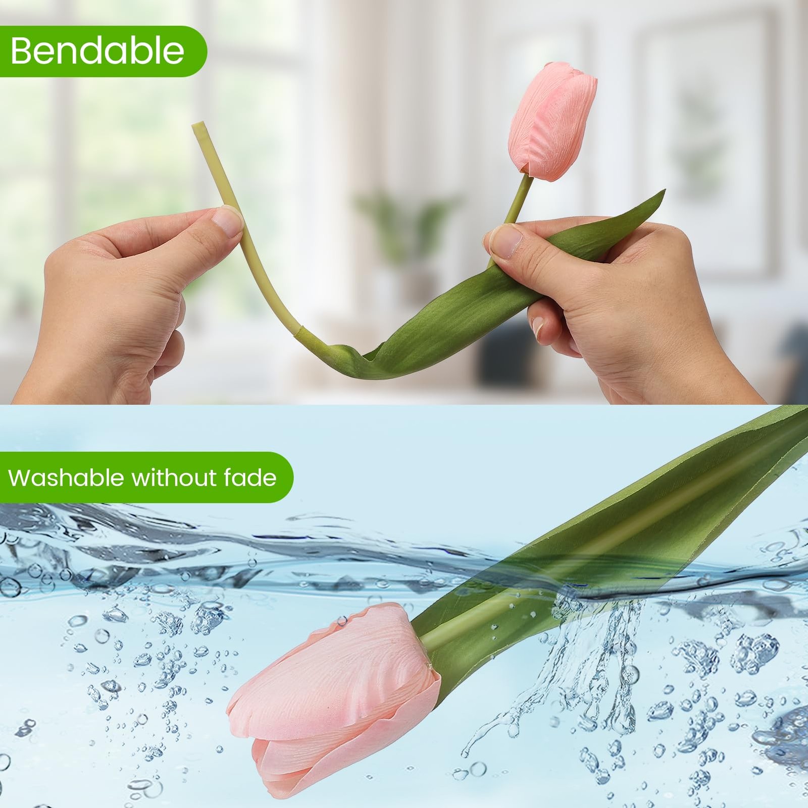Artificial Tulips – 20 Stems Real Touch Realistic Fake Tulip Flowers, Premium…