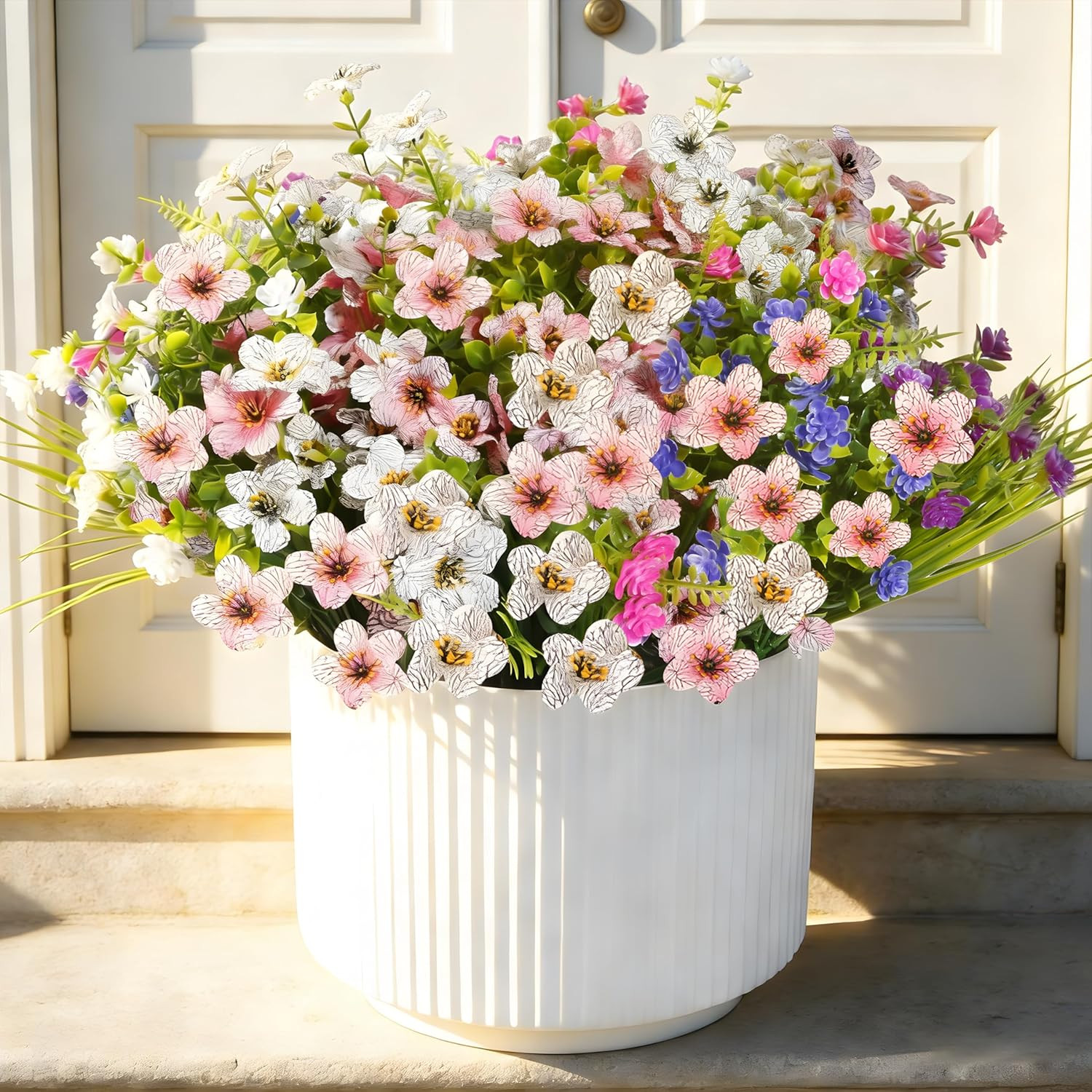 Fake Flowers for Outdoor UV Resistant 24 Pcs Pink Spring Artificial Flowers Outd