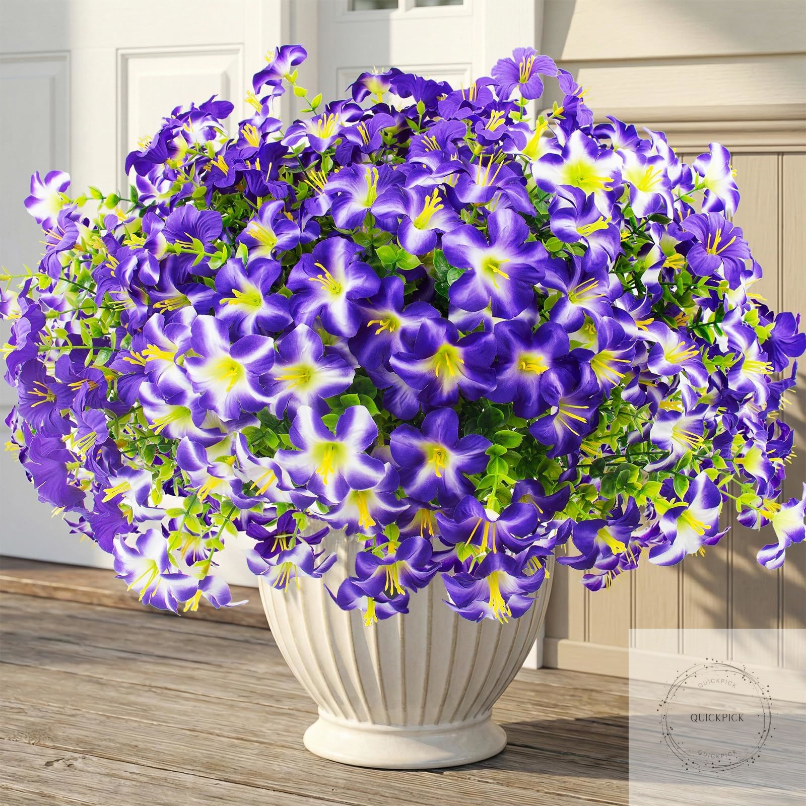 16 Pcs Faux Petunias Artificial Flowers for Outdoors, UV Resistant Fake Purple