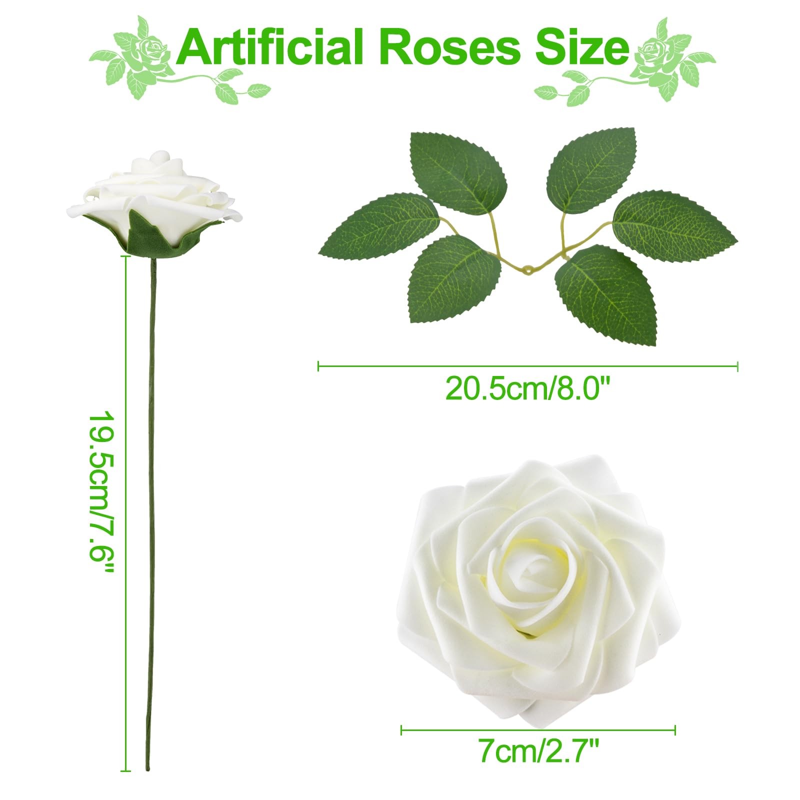 100Pcs Artificial Flower White Fake Rose for Wedding Centerpiece