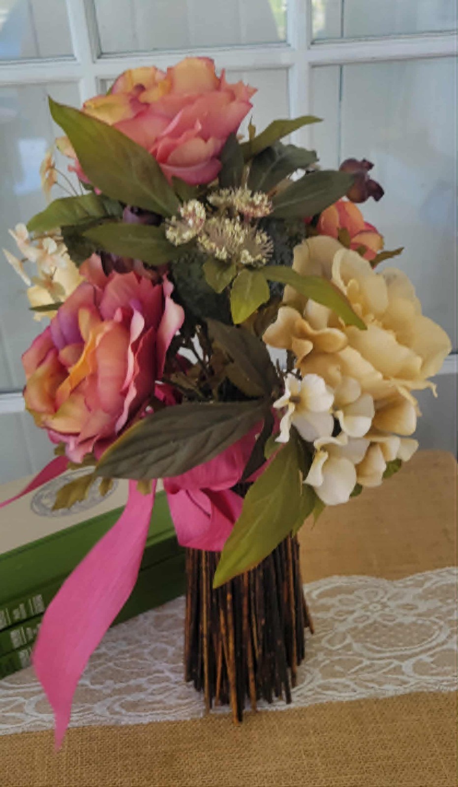 Table Top Floral Arrangement, Free-Standing Topiary Roses Bouquet Home Decor