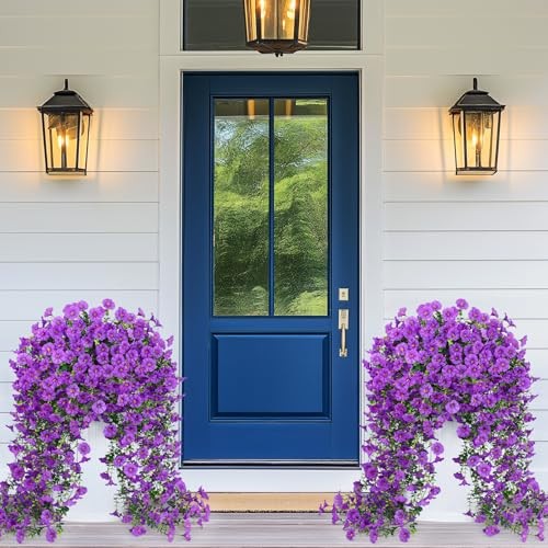 Artificial Flowers for Outdoors, Fake Hanging Flowers for 2 Pack Purple
