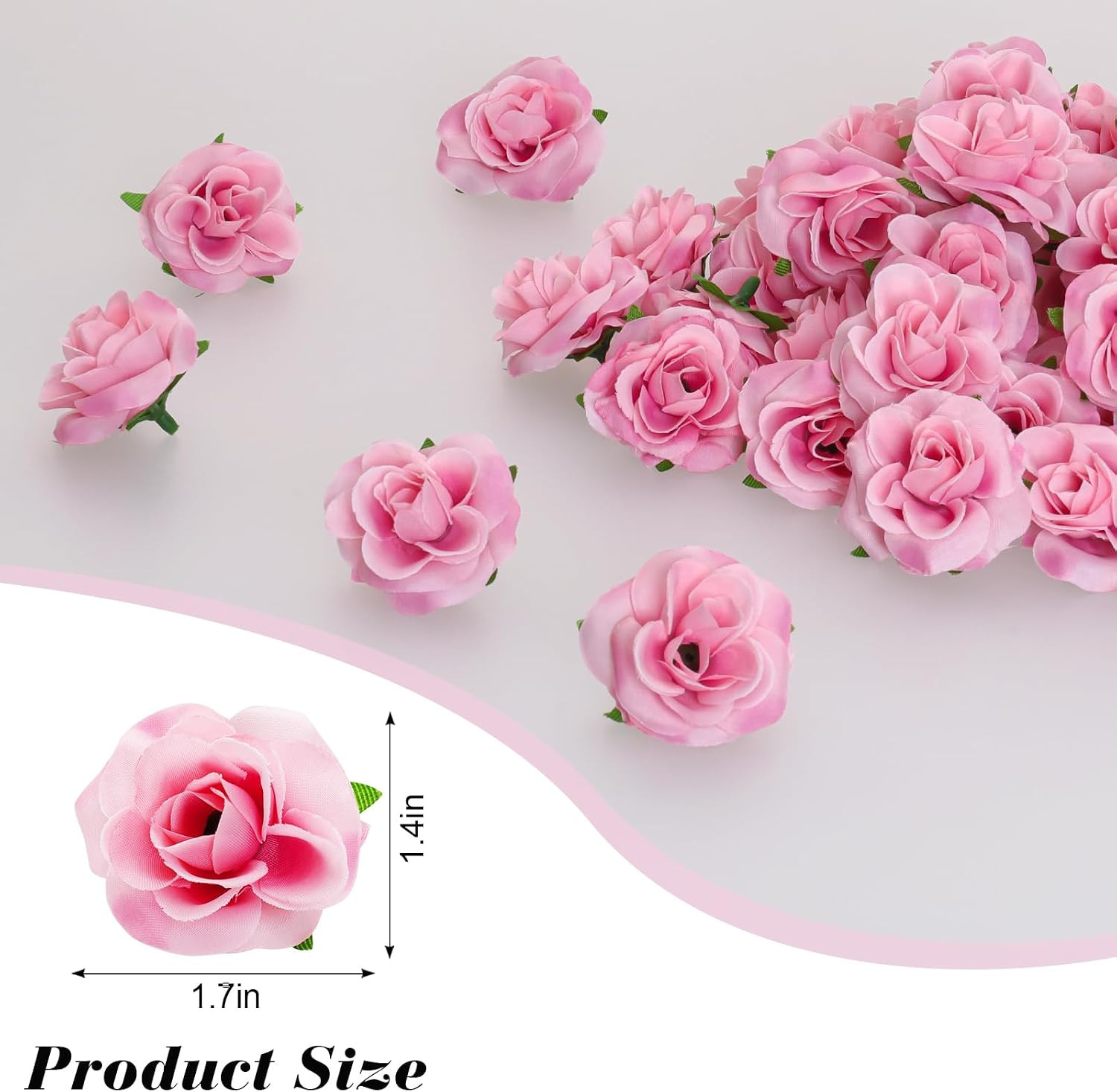 50 Pcs Pink Roses Artificial Flowers 1.7 Inch Mini Rose Flower Head Silk Fake Ro