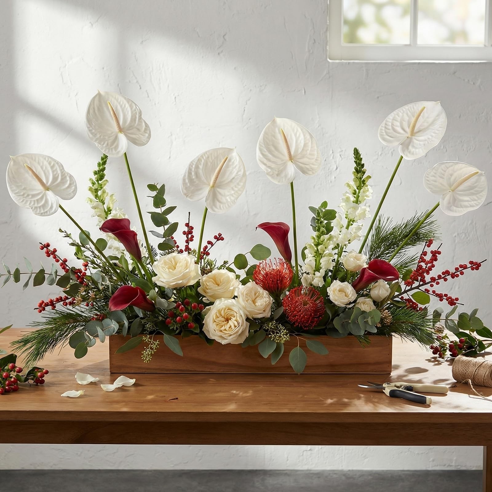 20 PCS White Faux Anthurium Artificial Tropical Flowers DIY 23.6 Inch Decor