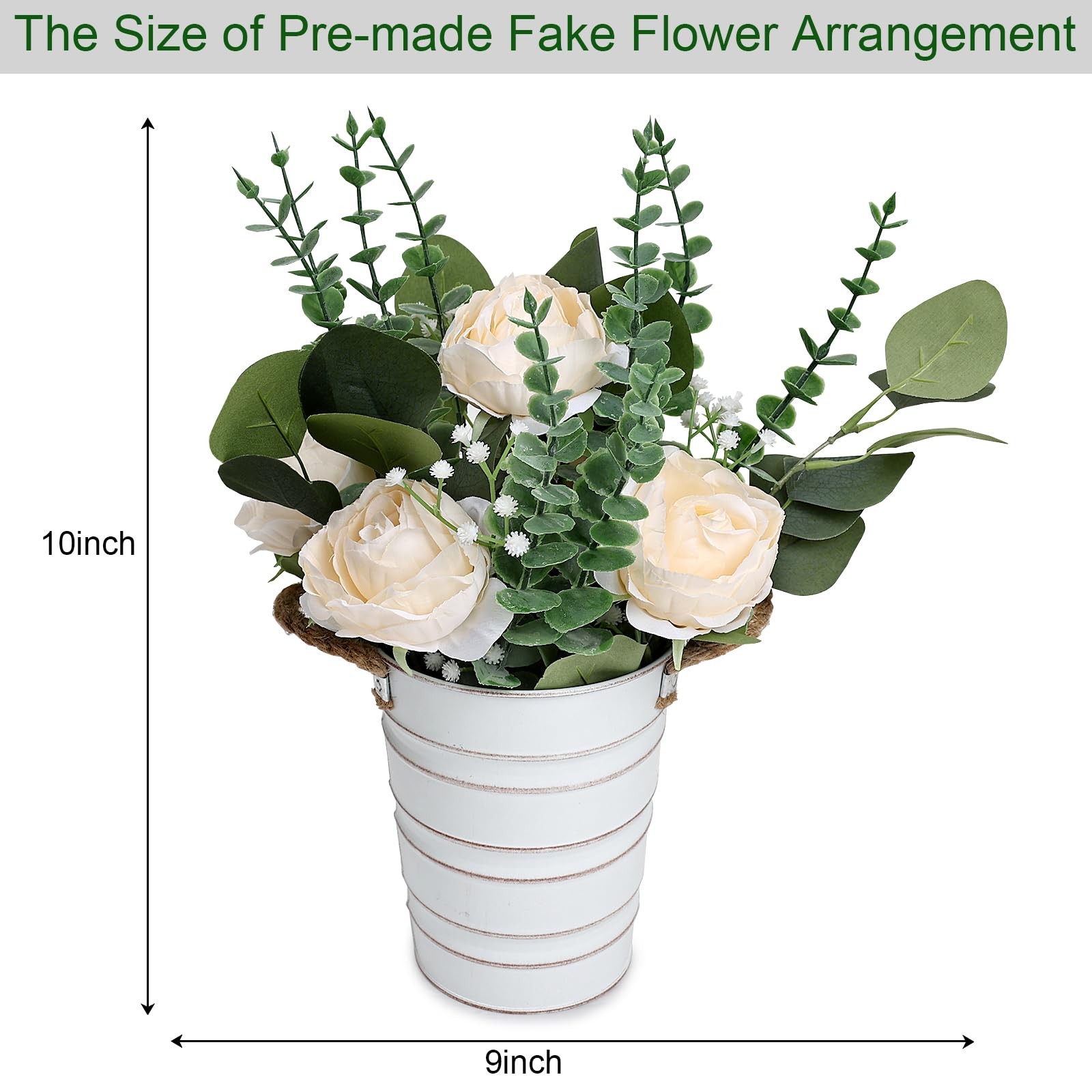 Artificial Flowers in Pot – 10 Inches Pre-Made Large Faux Silk Rose Floral Gr…