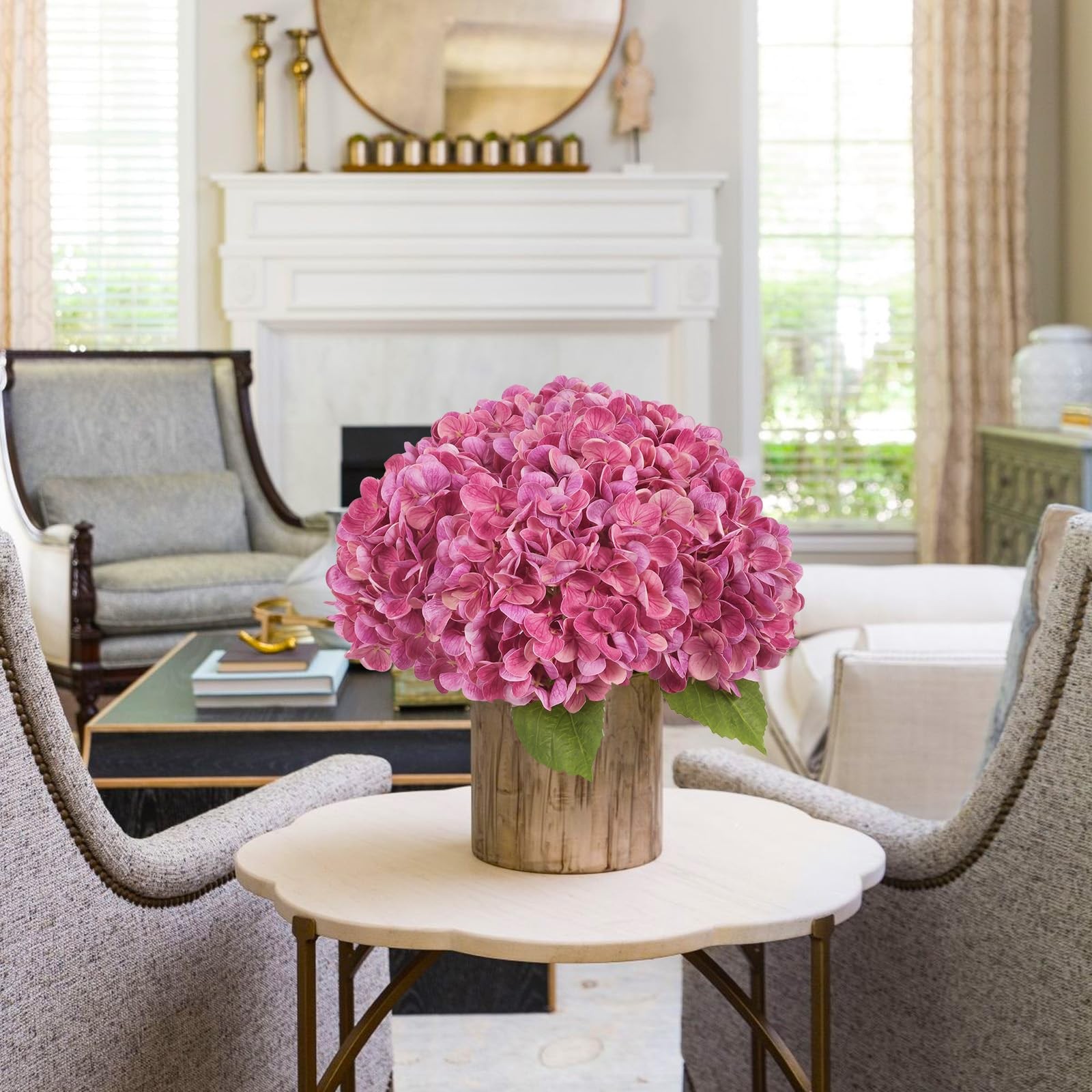 6PCS Real Touch Hydrangea Artificial Flowers Fuchsia Faux Hydrangeas with Sho…