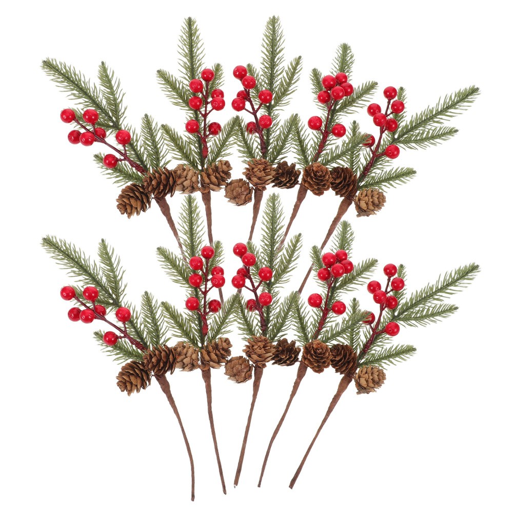 10 Pcs Christmas Vase Filler Decor Berry Stems Artificial Picks Pine