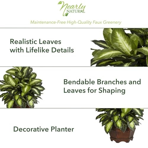 24in Dieffenbachia Artificial Plant, Faux Greenery with Decorative Planter
