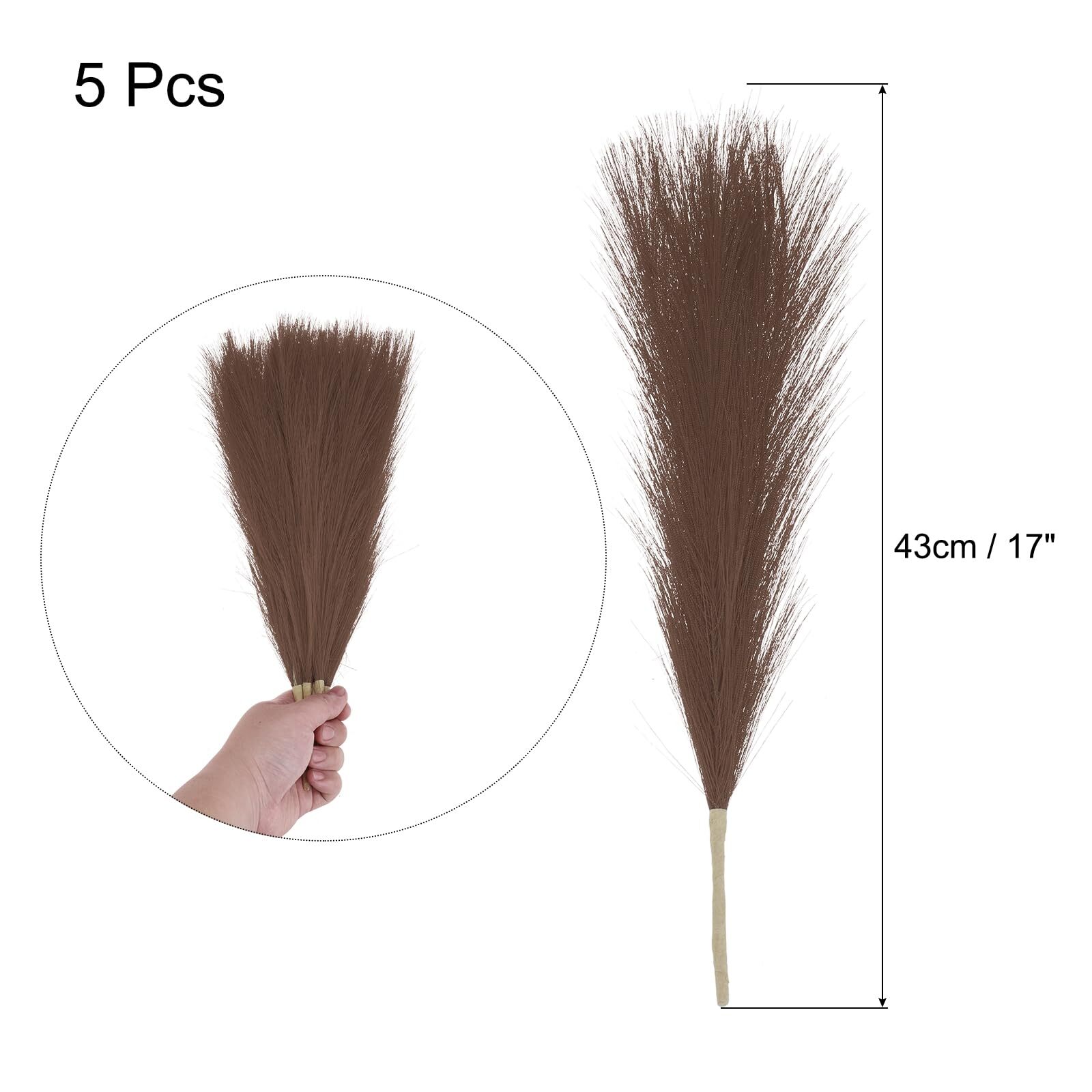Dark Coffee Faux Pampas Grass 5pc 17 inch Artificial Fall Home Vase Wedding