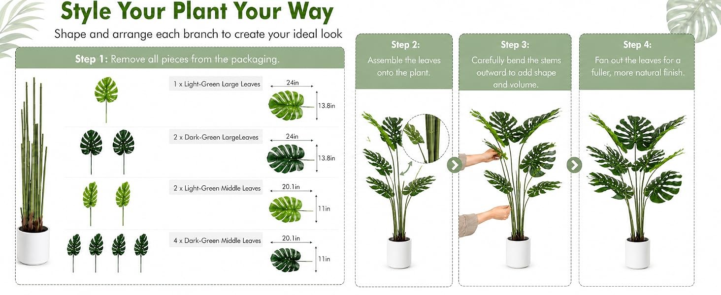 Artificial Monstera Deliciosa Plant 3.6ft, Lifelike Faux Swiss Cheese Floor