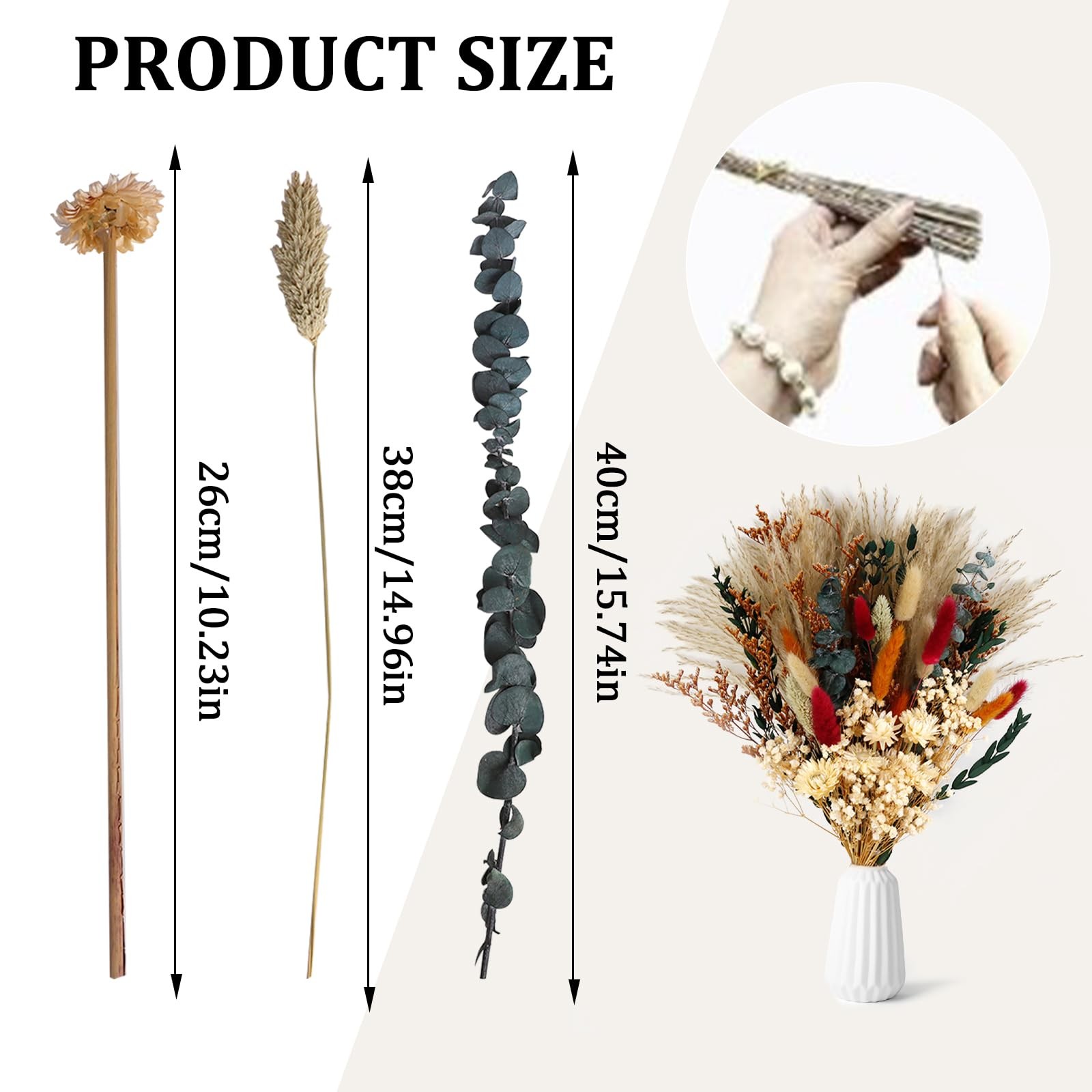 Dried Flower Bouquet,17″ Natural Dried Pampas Grass Decor, Boho Pampas Dried …