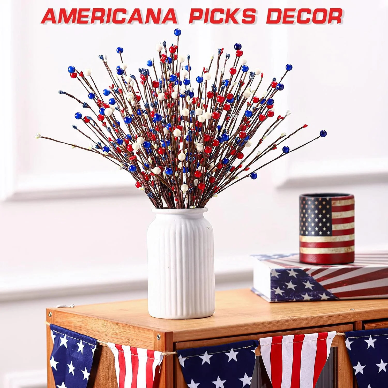 Cindeer 10 Pcs 4th of July Floral Picks Red White and Blue Centerpieces Decor Pa