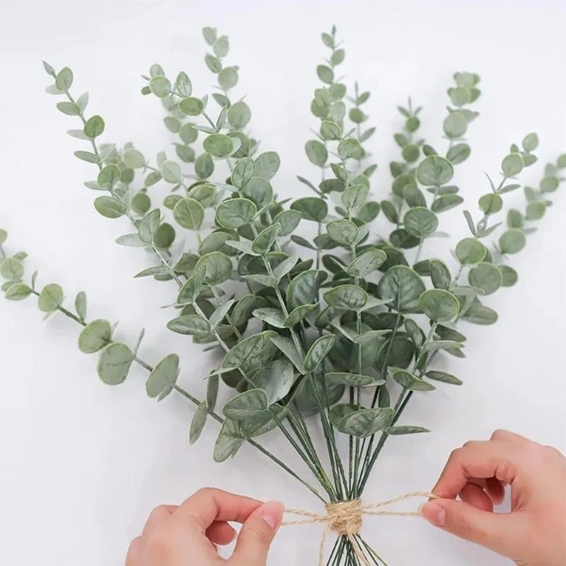 5/10/20Pcs Artificial Eucalyptus Stems Green Leaves Wedding Home Vase Decor