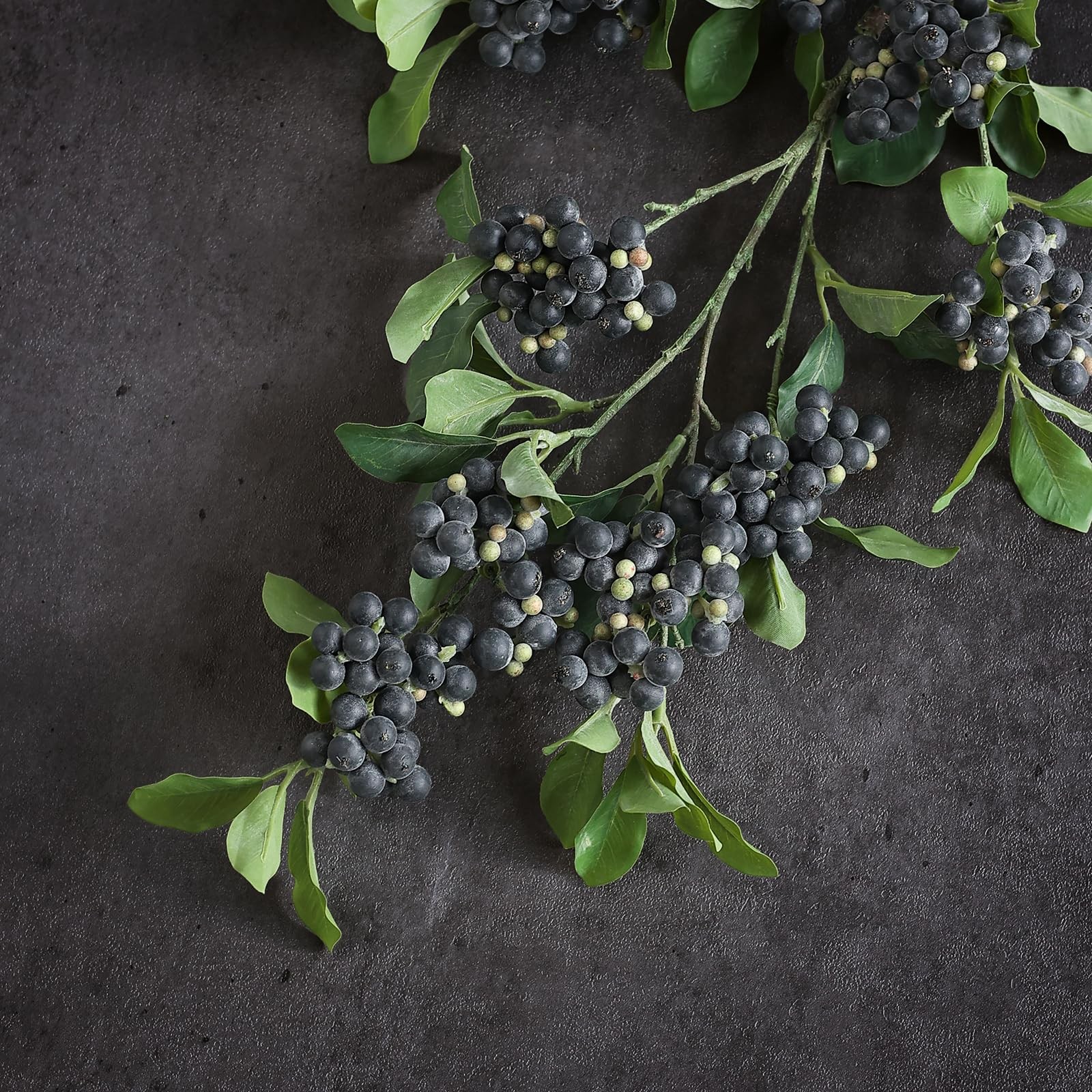 4Pcs 33″Artificial Blueberry Stems, Faux Blueberries Fruit Branch(Blue)