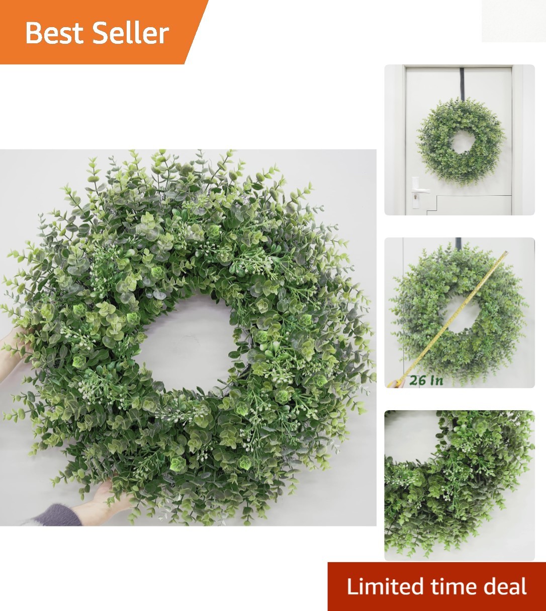 Large 26-Inch Round Boxwood Wreath – Vibrant Greenery for Front Door & Porch