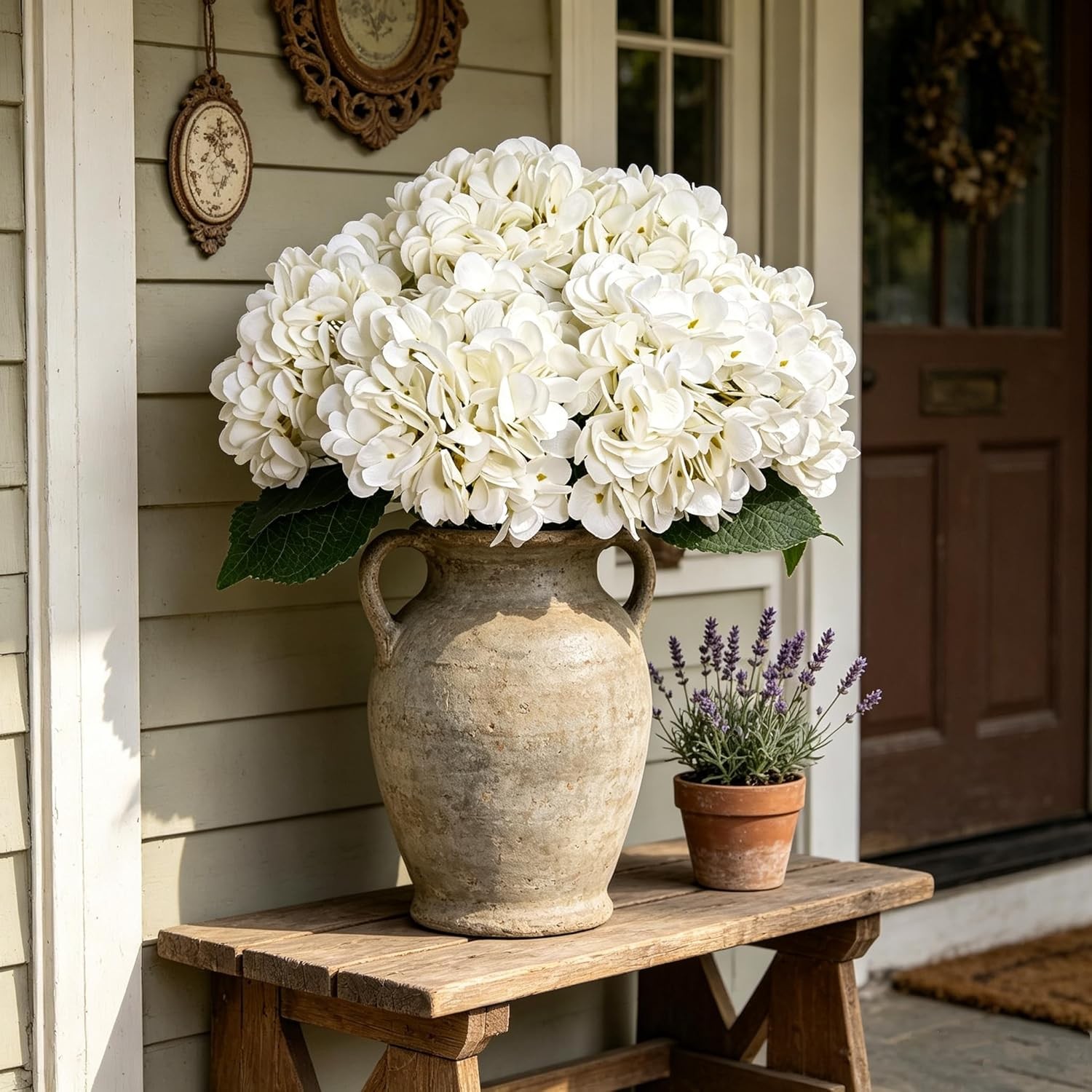6pcs White Silk Hydrangea Flowers with Stems for Wedding