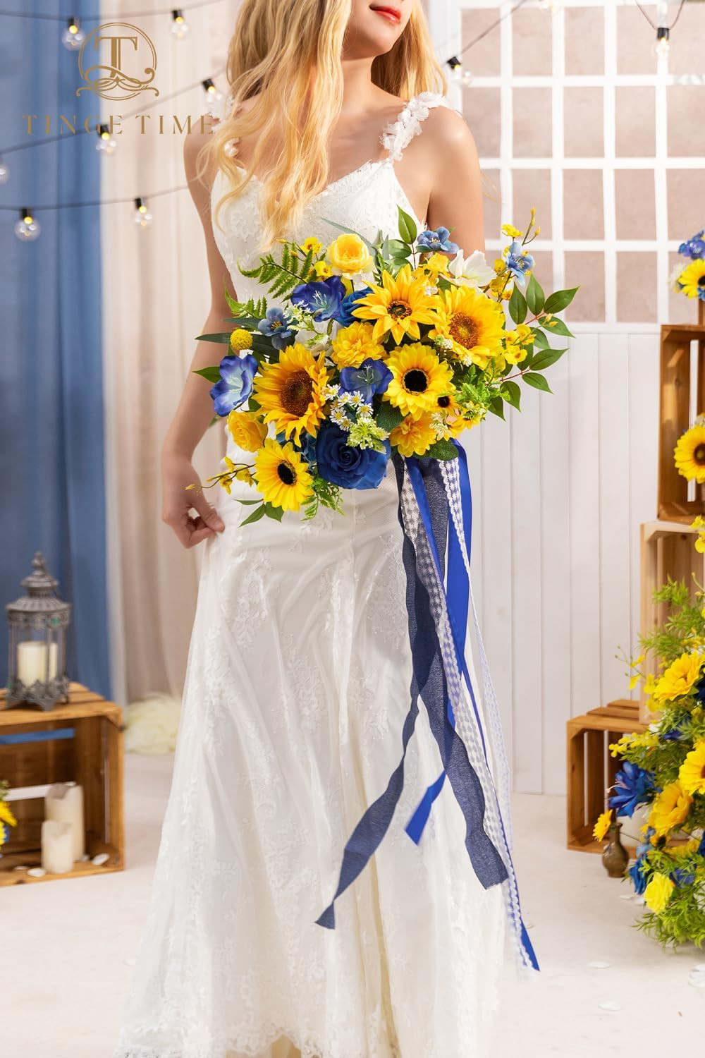 13″ Sunflower Bridal Bouquet – Artificial Silk Flowers for Weddings & Graduation