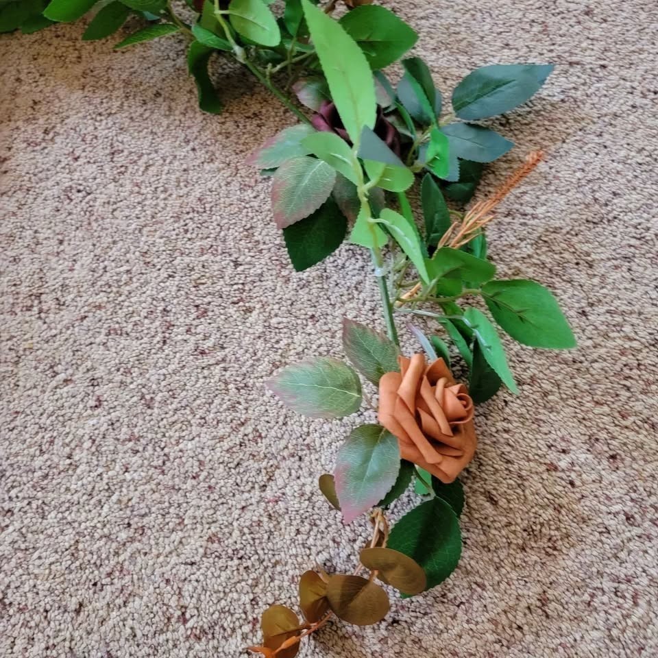 5.9 foot artificial terracotta rose and eucalyptus leaves floral garland