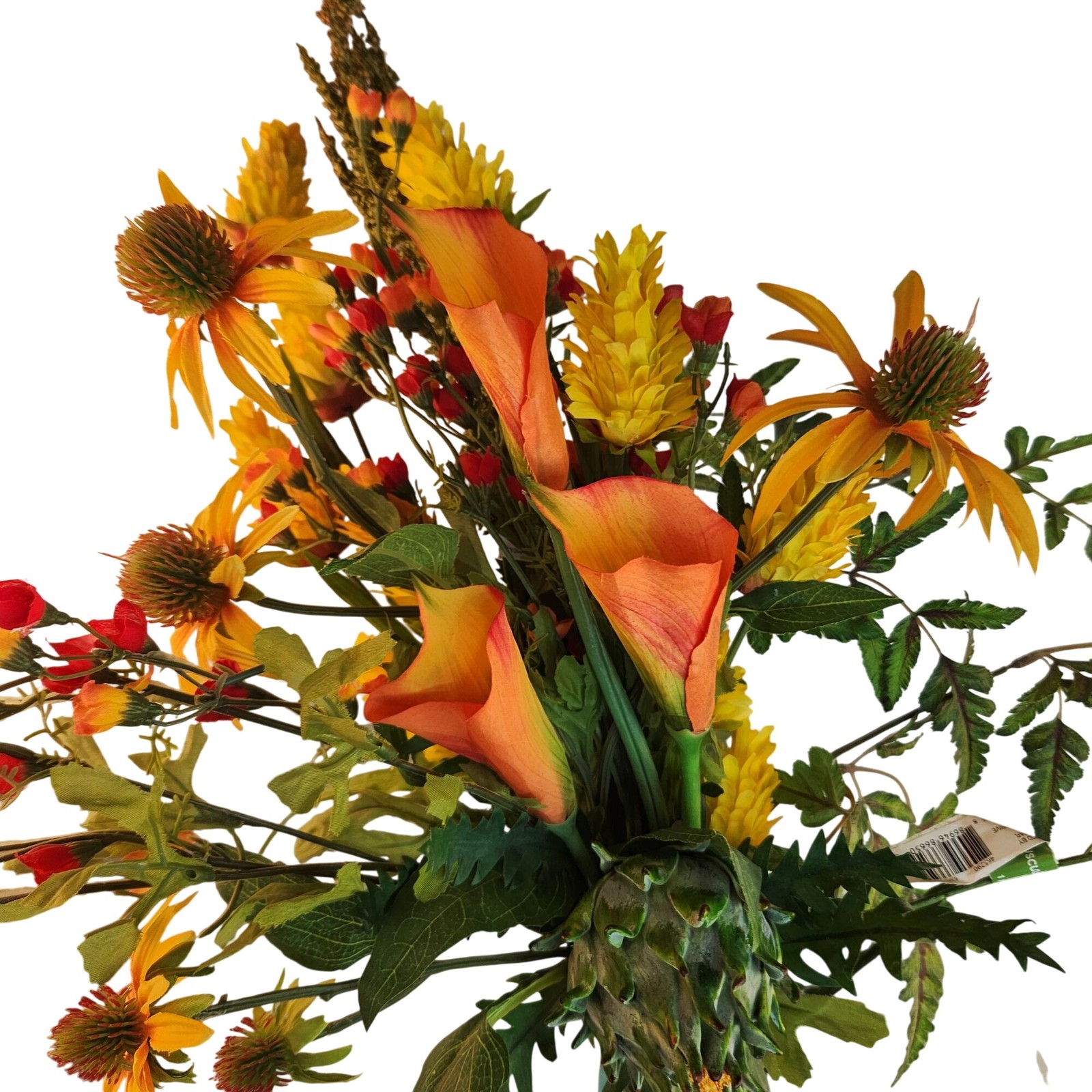 Artificial Flower Bouquet With Orange Calla Lilies, Yellow Cone Flowers Wild Mi
