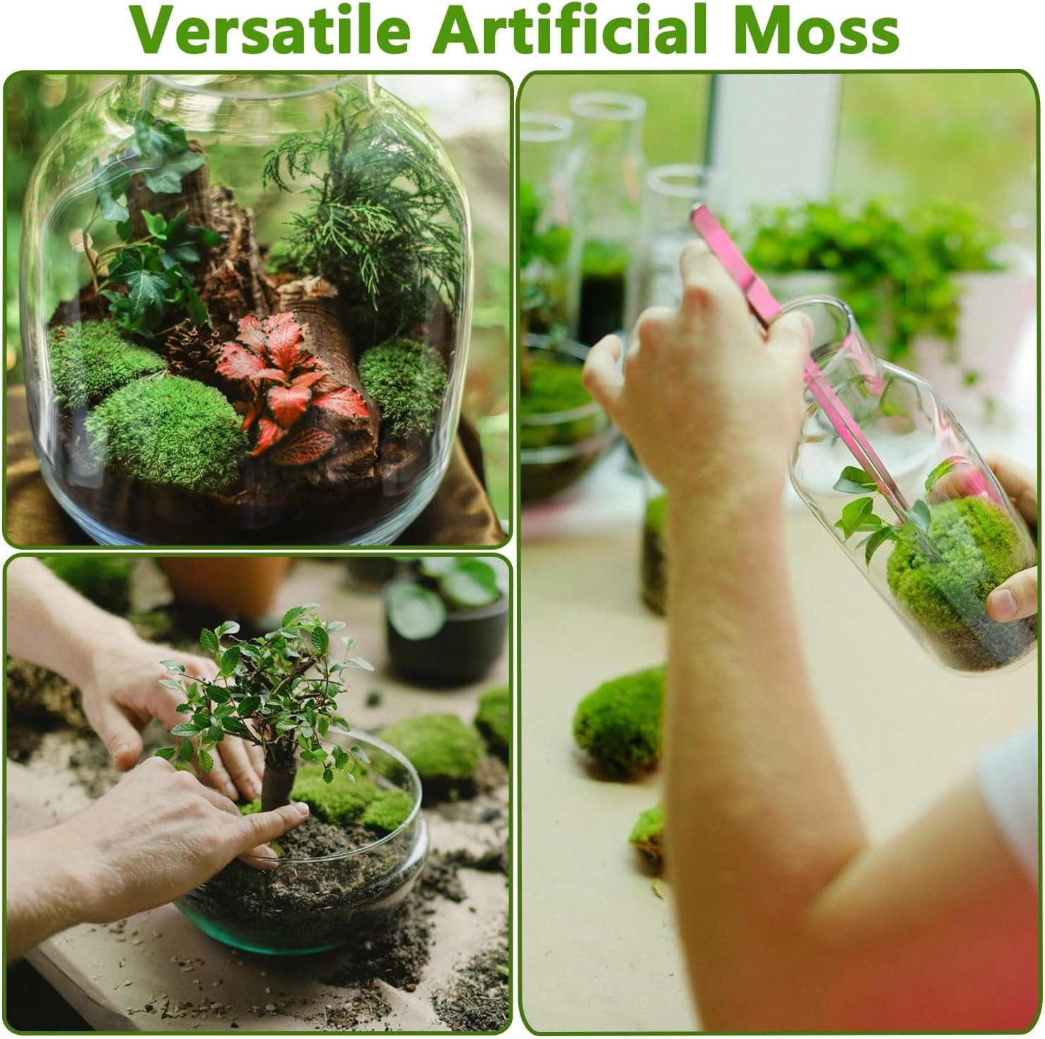 Faux Green Moss 5.3Oz Artificial Fake Plant Moss for Potted Plants Indoor, Craft