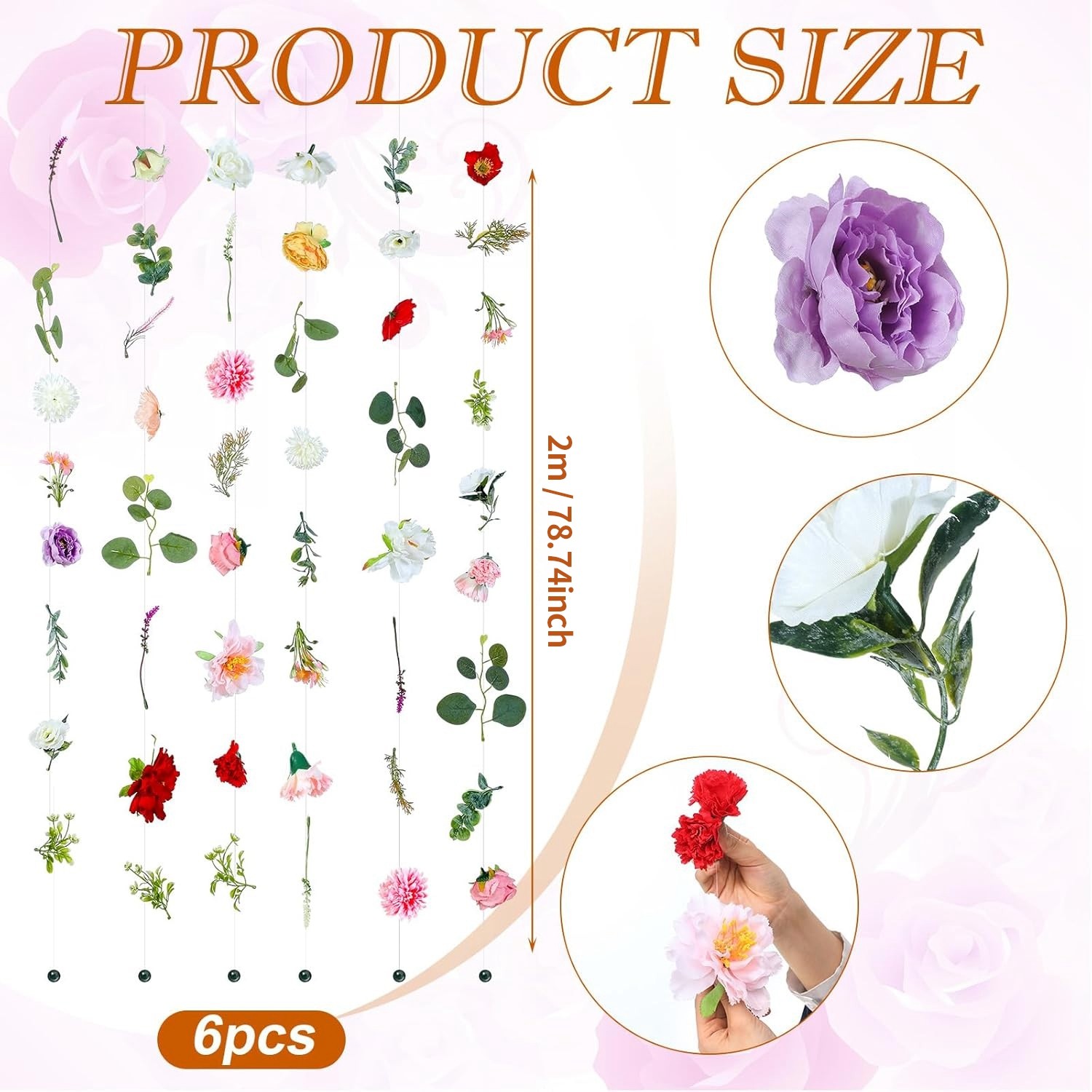 6 Pcs 39.4ft Artificial Wildflower Garlands, Faux Silk Flower Vines,2546