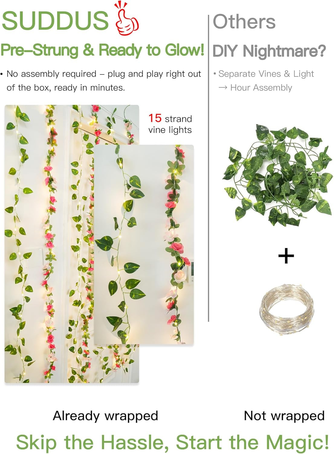 300 LED Flower Garland Fairy Lights for Bedroom, Wedding, Party Decor 6.56ft